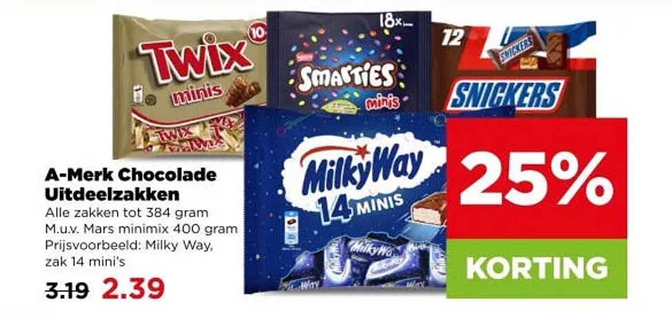 A-Merk Chocolade Uitdeelzakken 25% korting