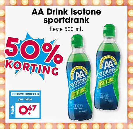 AA Drink Isotone sportdrank flesje 500 ml. 50% korting