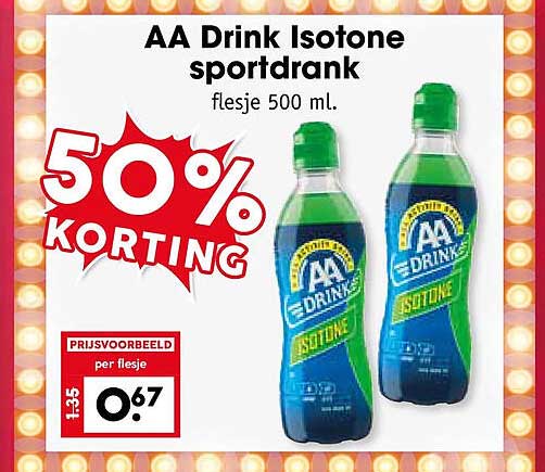 AA Drink Isotone sportdrank flesje 500 ml. 50% KORTING
