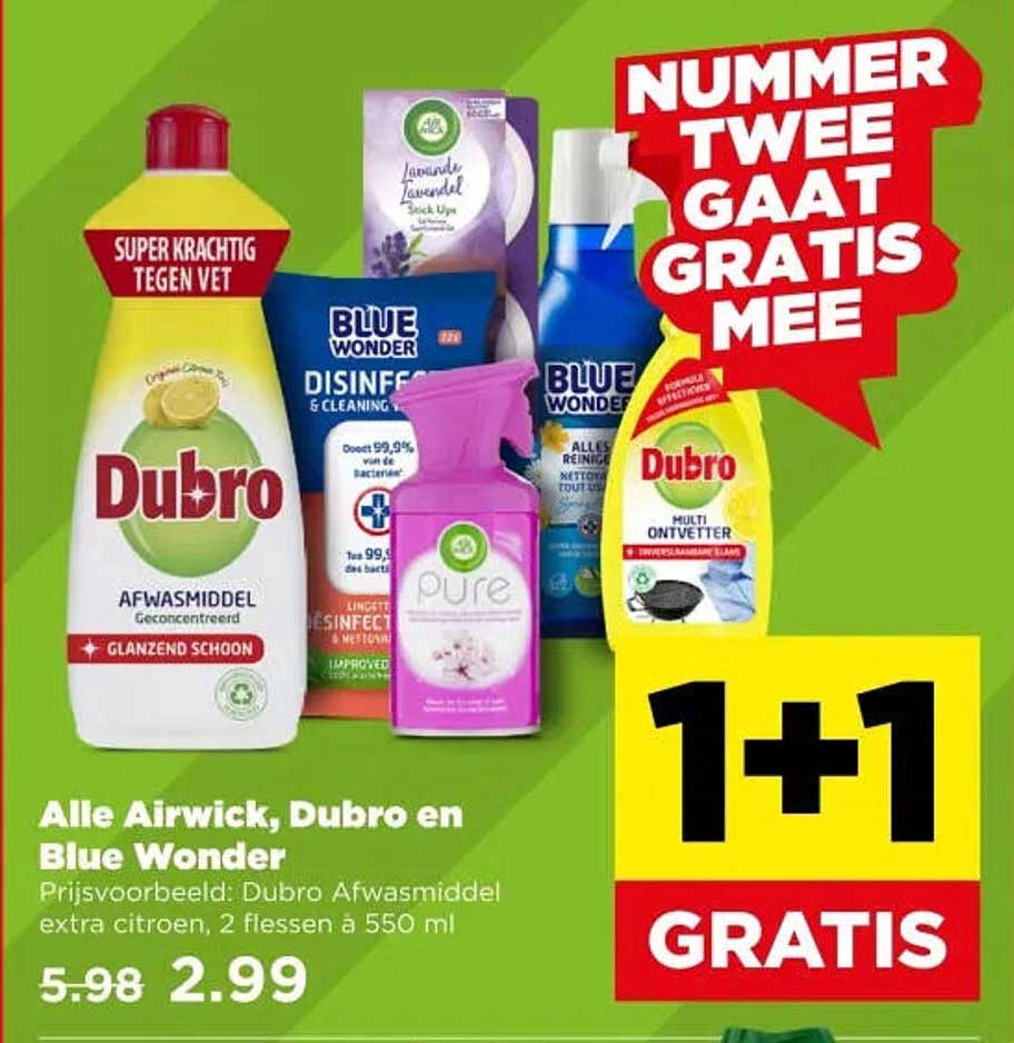 Alle Airwick, Dubro en Blue Wonder 1+1 GRATIS