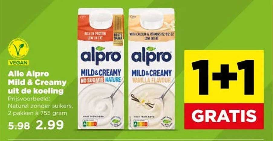 Alle Alpro Mild & Creamy uit de koeling 1+1 gratis