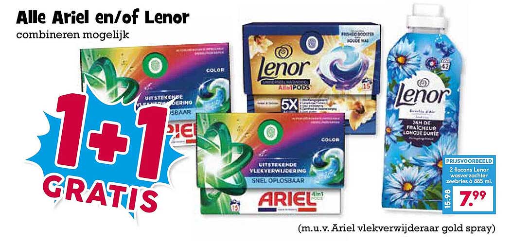Alle Ariel en/of Lenor combineren mogelijk 1+1 GRATIS