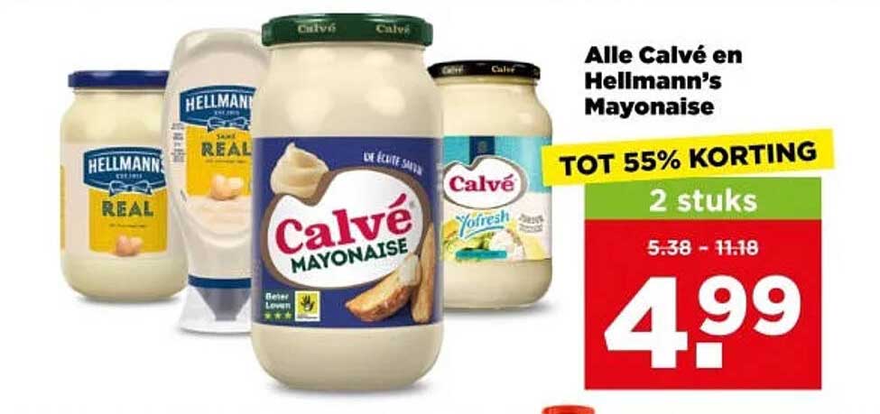 Alle Calvé en Hellmann’s Mayonaise TOT 55% KORTING 2 stuks