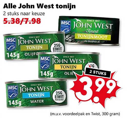 Alle John West tonijn 2 stuks naar keuze