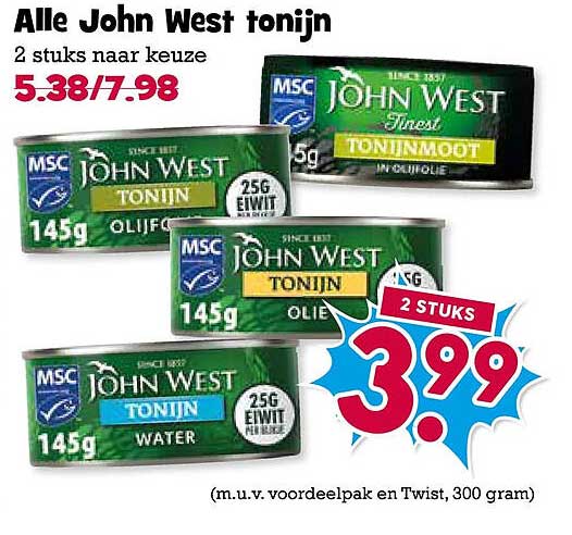 Alle John West tonijn 2 stuks naar keuze