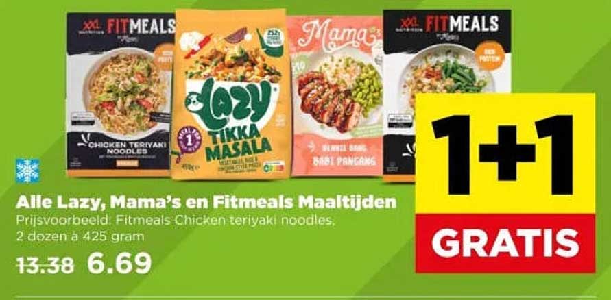 Alle Lazy, Mama’s en Fitmeals Maaltijden 1+1 GRATIS