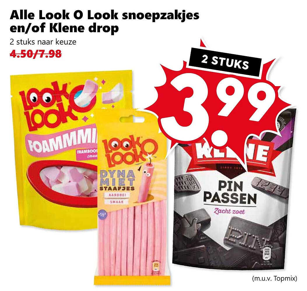 Alle Look O Look snoepzakjes en/of Klene drop 2 stuks naar keuze