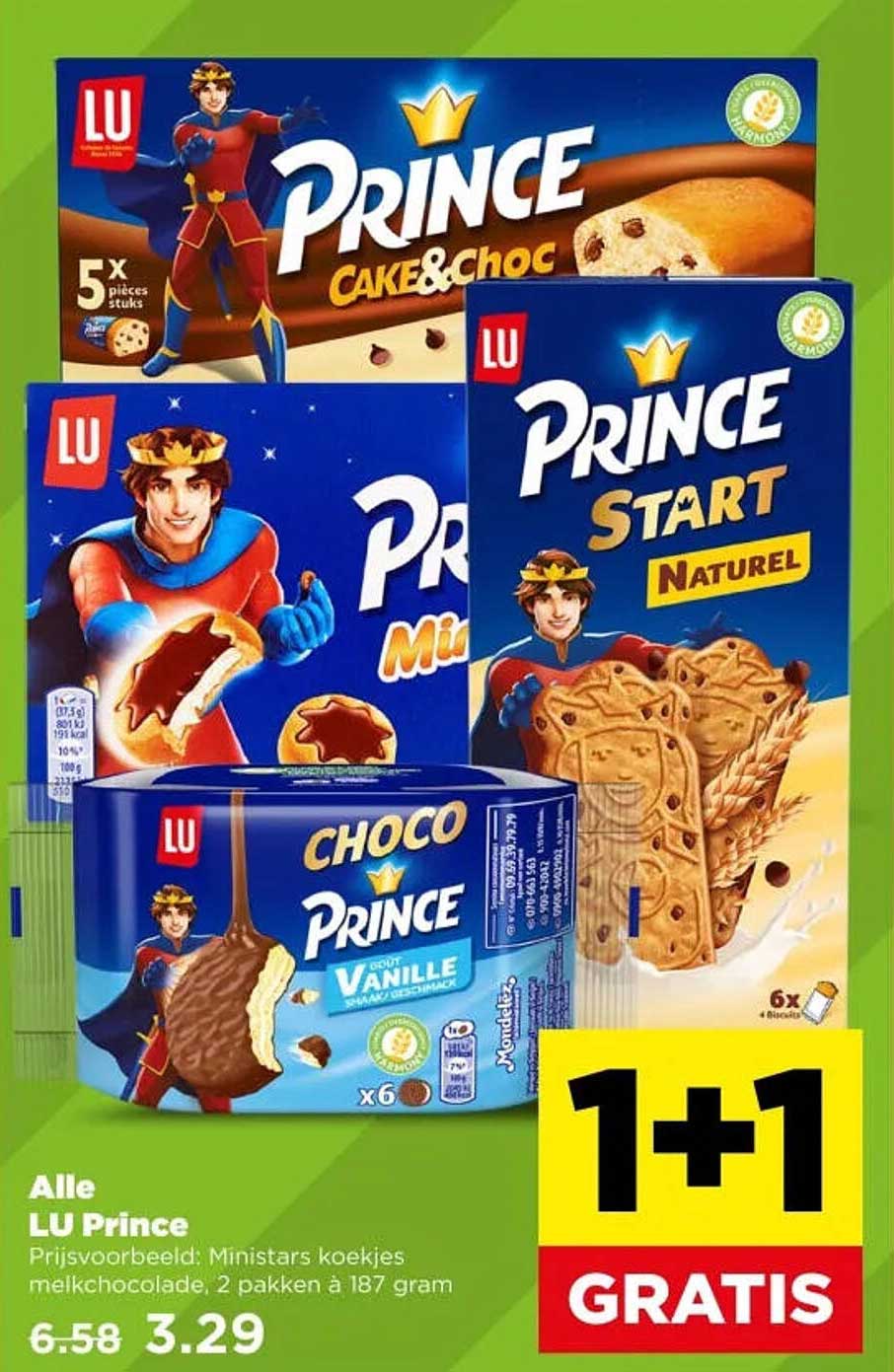 Alle LU Prince Prijsvoorbeeld: Ministars koekjes melkchocolade, 2 pakken à 187 gram 1+1 GRATIS