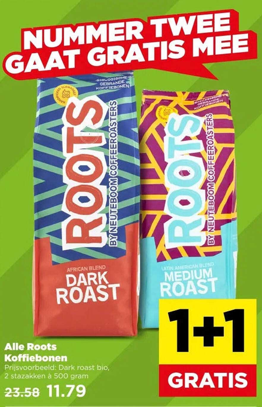 Alle Roots Koffiebonen 1+1 gratis