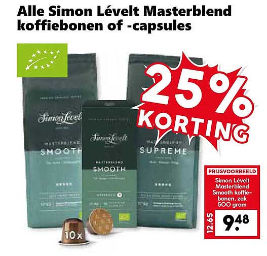Alle Simon Lévelt Masterblend koffiebonen of -capsules 25% KORTING
