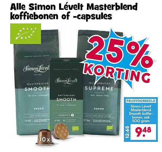 Alle Simon Lévelt Masterblend koffiebonen of -capsules 25% KORTING