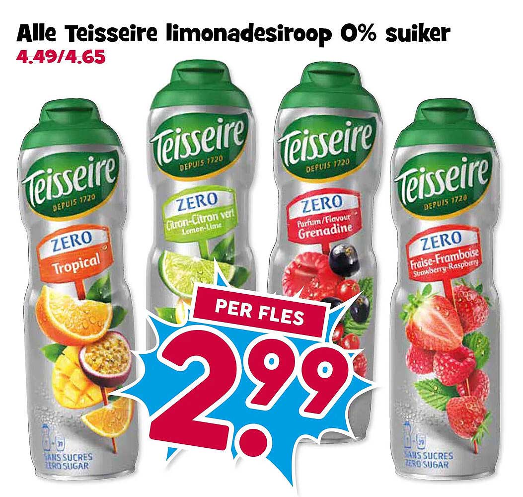 Alle Teisseire limonadesiroop 0% suiker