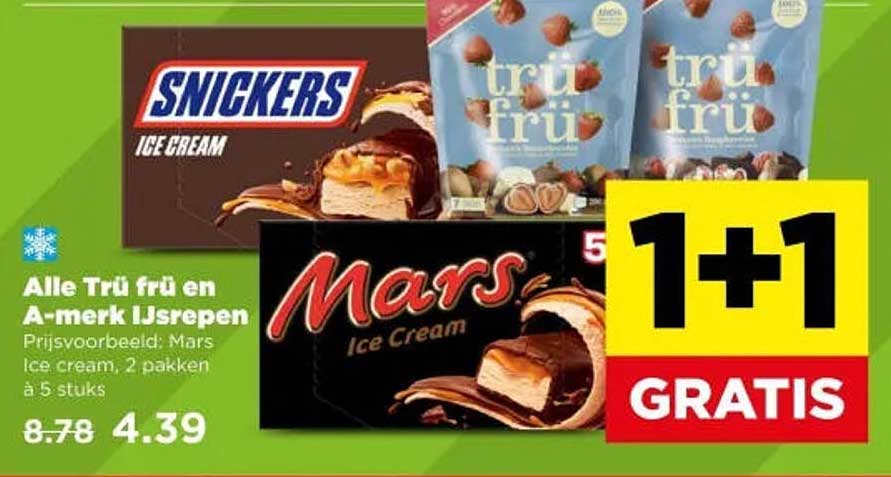 Alle Trü frū en A-merk IJsrepen 1+1 GRATIS