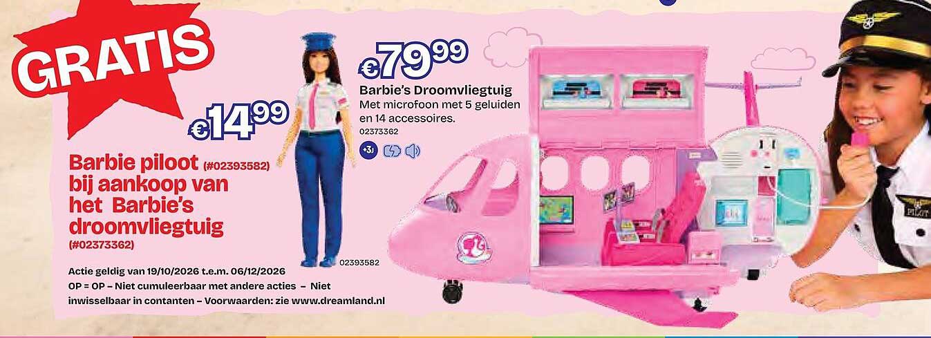 Barbie piloot bij aankoop van het Barbie's droomvliegtuig GRATIS