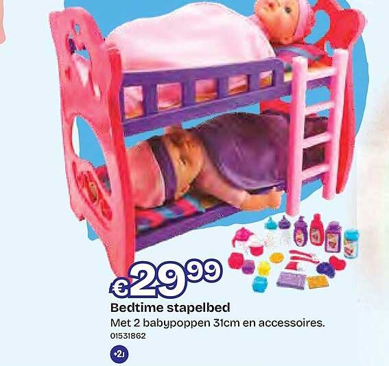 Bedtime stapelbed Met 2 babypoppen 31cm en accessoires