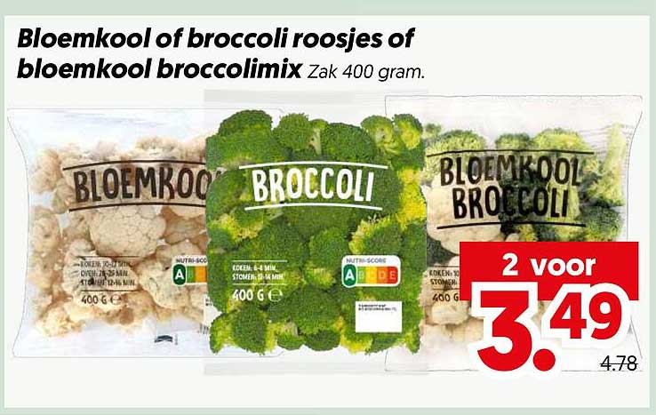 Bloemkool of broccoli roosjes of bloemkool broccolimix Zak 400 gram. 2 voor