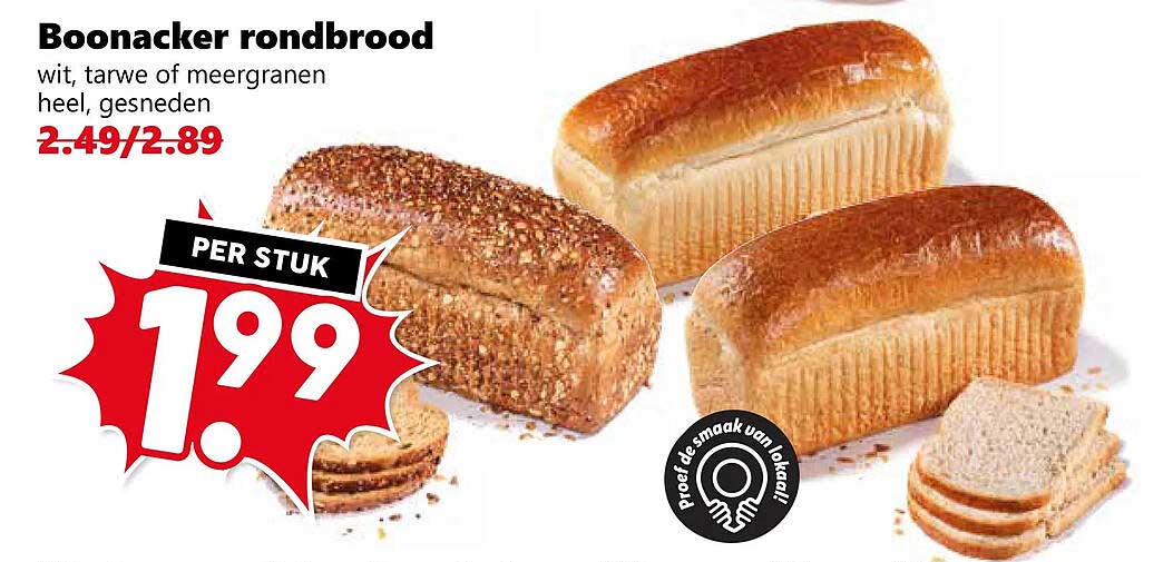Boonacker rondbrood wit, tarwe of meergranen heel, gesneden