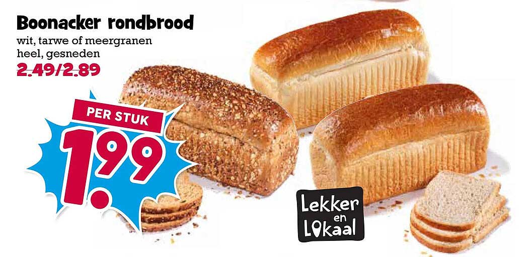 Boonacker rondbrood wit, tarwe of meergranen heel, gesneden PER STUK