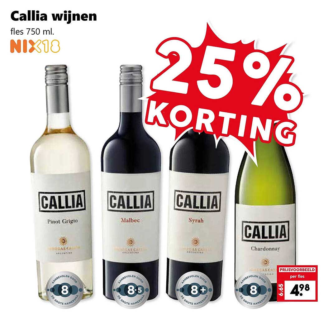 Callia wijnen fles 750 ml. 25% korting
