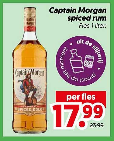 Captain Morgan spiced rum Fles 1 liter.