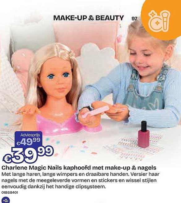 Charlene Magic Nails kaphoofd met make-up & nagels