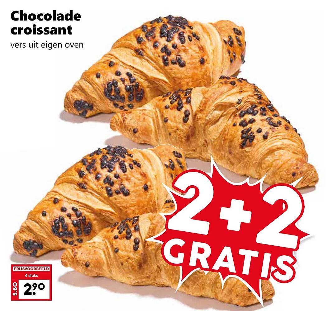 Chocolade croissant vers uit eigen oven 2+2 gratis