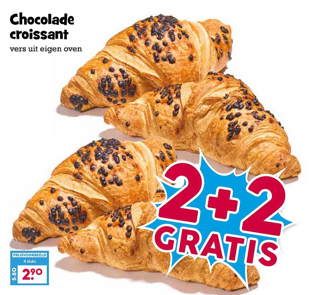 Chocolade croissant vers uit eigen oven 2+2 gratis