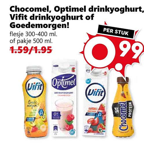 Chocomel, Optimel drinkyoghurt, Vifit drinkyoghurt of Goeddemorgen!
