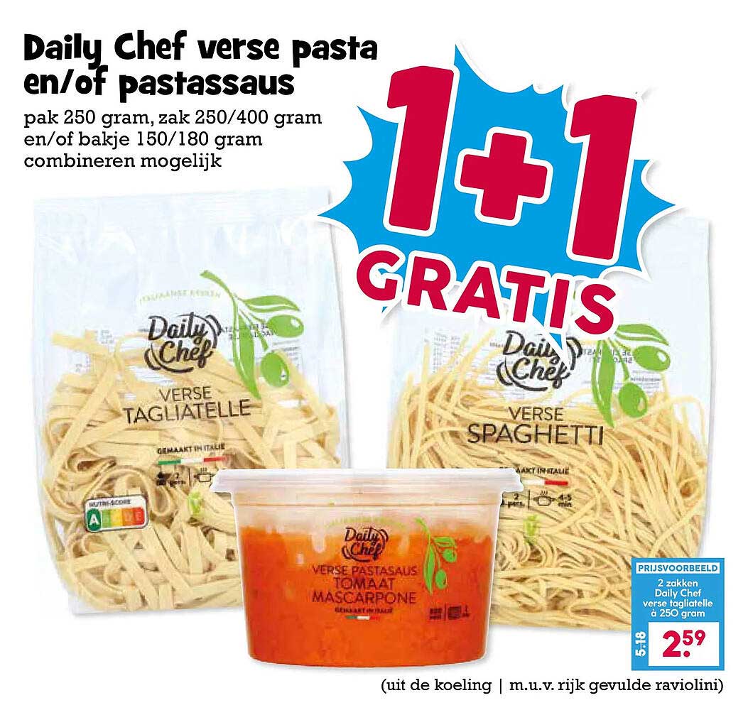 Daily Chef verse pasta en/of pastasaus 1+1 gratis