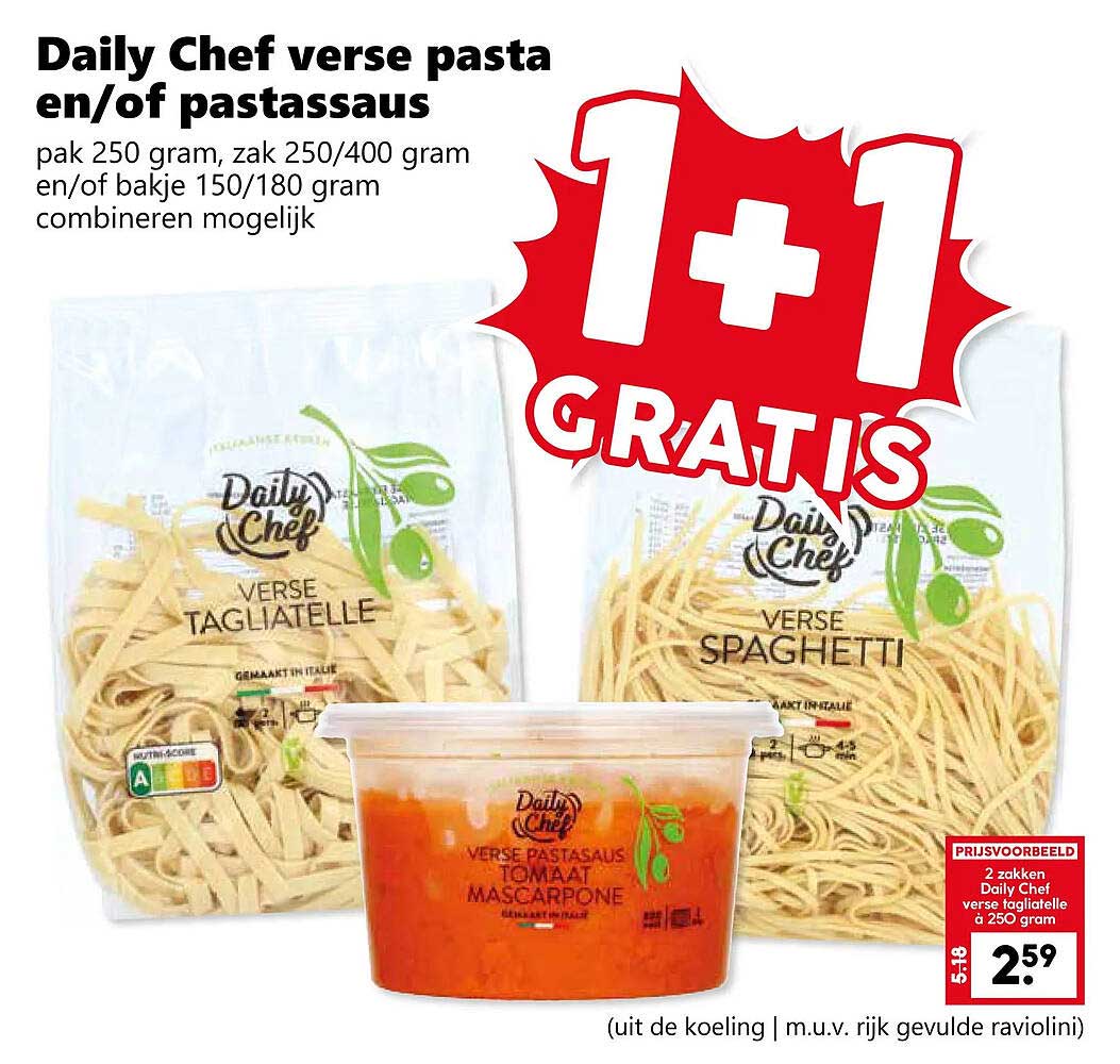 Daily Chef verse pasta en/of pastasaus 1+1 gratis