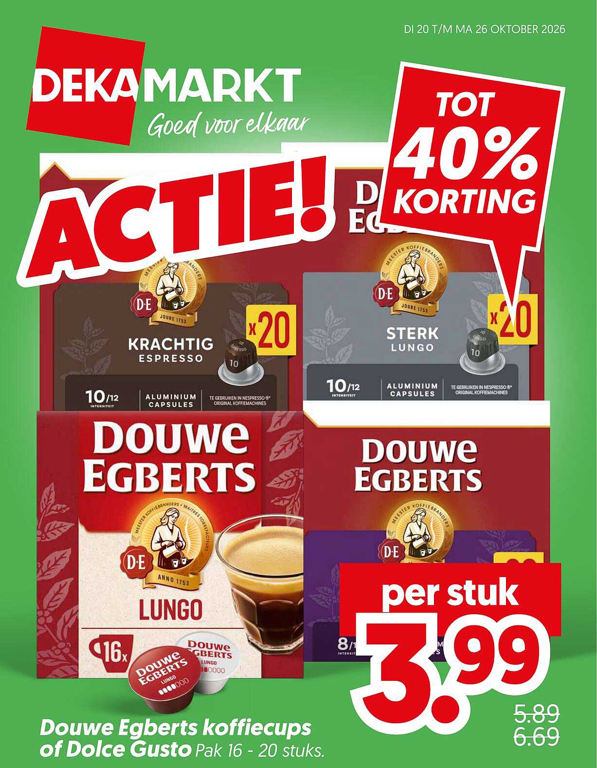 Douwe Egberts koffiecups of Dolce Gusto Pak 16 - 20 stuks. per stuk