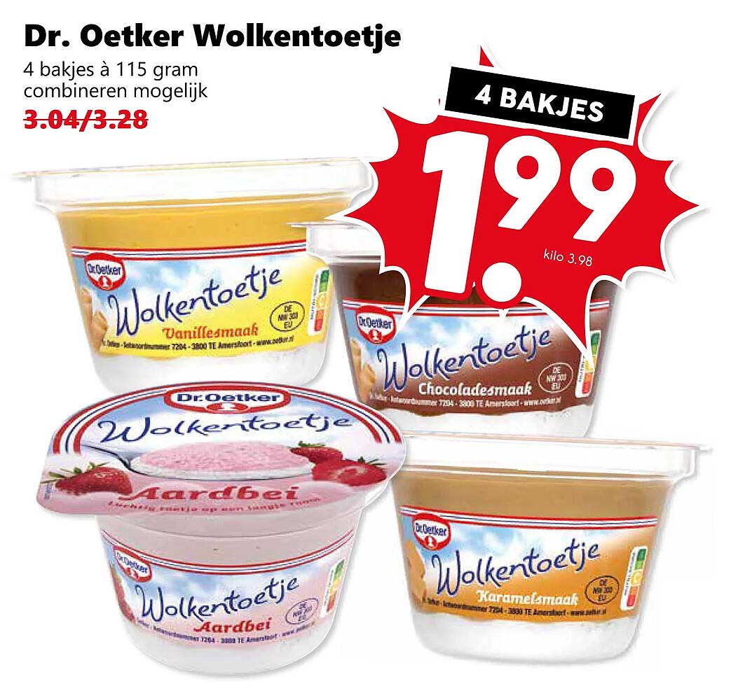 Dr. Oetker Wolkentoetje 4 bakjes à 115 gram combineren mogelijk