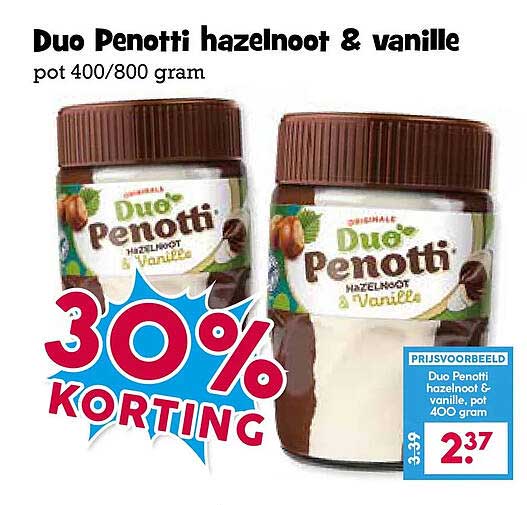 Duo Penotti hazelnoot & vanille pot 400/800 gram 30% KORTING