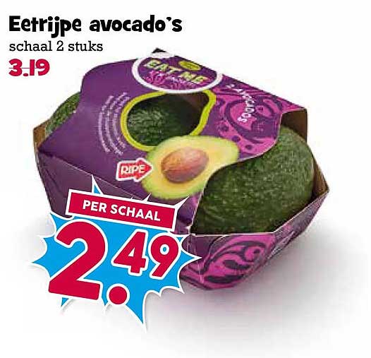 Eetrijpe avocado's schaal 2 stuks