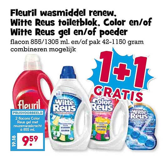 Fleuri wasmiddel renew, Witte Reus toiletblok, Color en/of Witte Reus gel en/of poeder 1+1 GRATIS