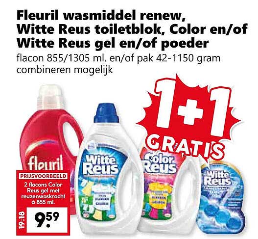 Fleuril wasmiddel renew, Witte Reus toiletblok, Color en/of Witte Reus gel en/of poeder 1+1 gratis