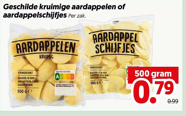 Geschilde kruimige aardappelen of aardappelschijfjes Per zak