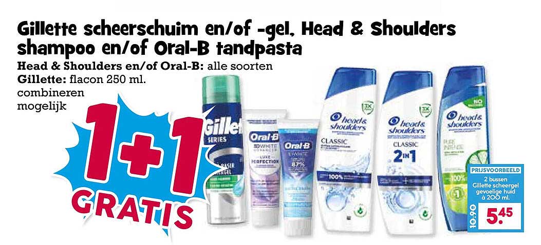 Gillette scheerschuim en/of -gel, Head & Shoulders shampoo en/of Oral-B tandpasta 1+1 GRATIS