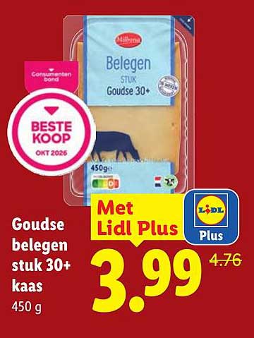 Goudse belegen stuk 30+ kaas 450 g Met Lidl Plus