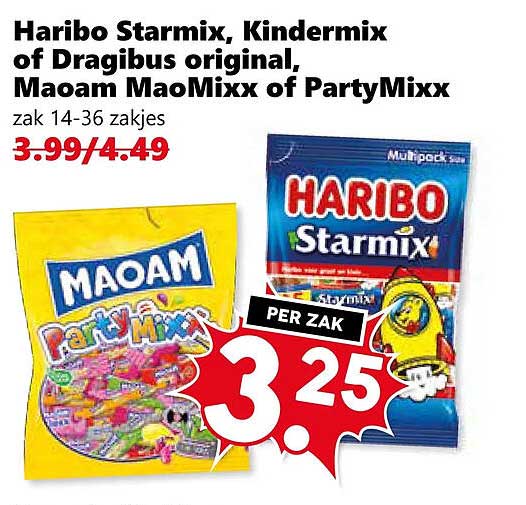 Haribo Starmix, Kindermix of Dragibus original, Maoam MaoMixx of PartyMixx