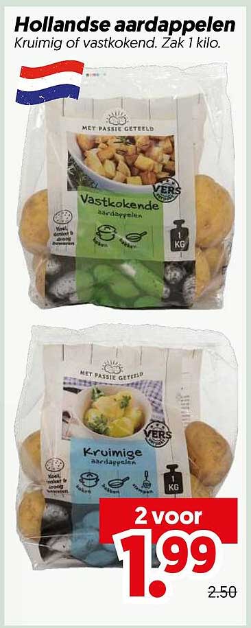 Hollandse aardappelen Kruidig of vastkokend. Zak 1 kilo.
