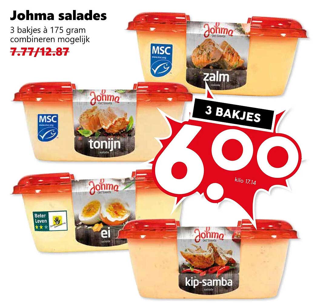Johma salades 3 bakjes à 175 gram combineren mogelijk