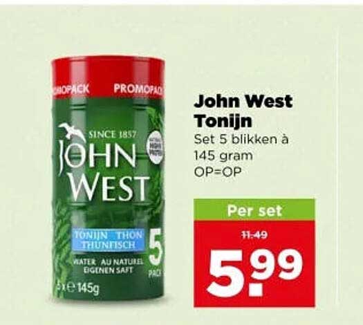 John West Tonijn Set 5 blikken à 145 gram OP=OP