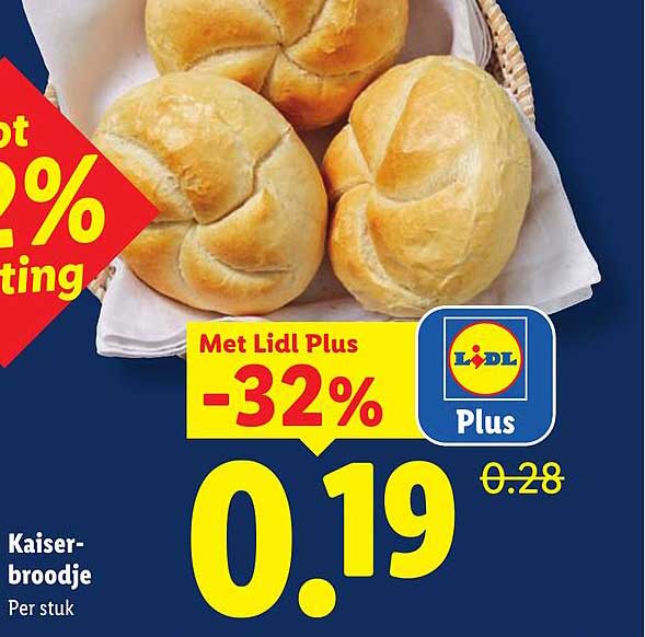 Kaiserbroodje Per stuk Met Lidl Plus -32%