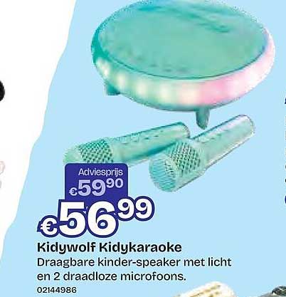 Kiduwolf Kidukaraoke Draagbare kinder-speaker met licht en 2 draadloze microfoons