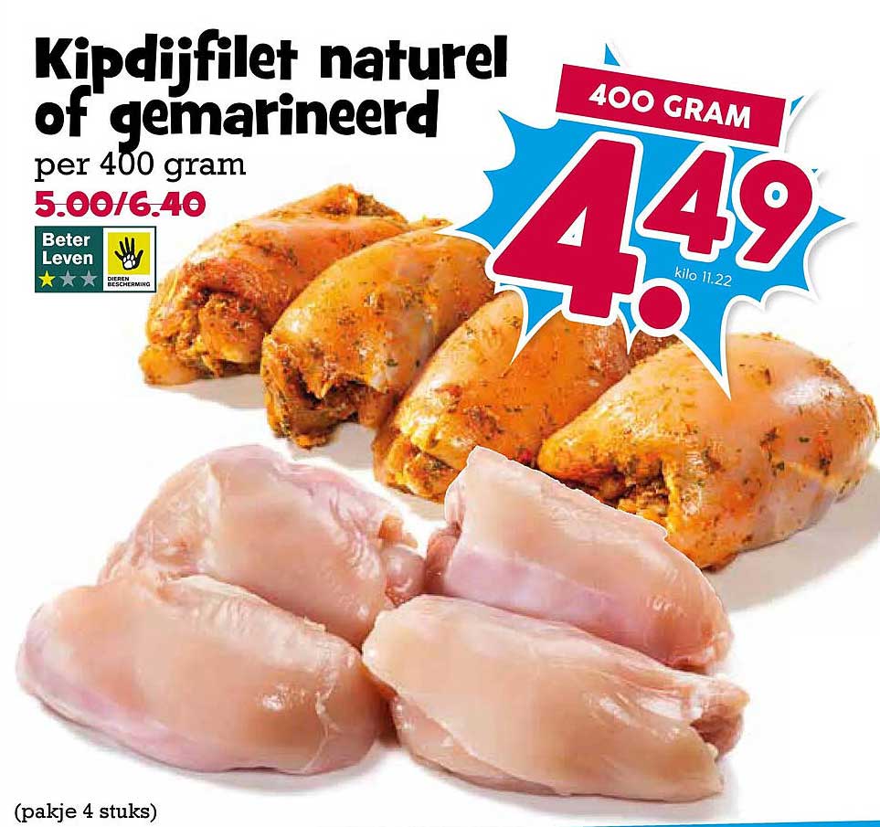 Kipdijfilet naturel of gemarineerd per 400 gram