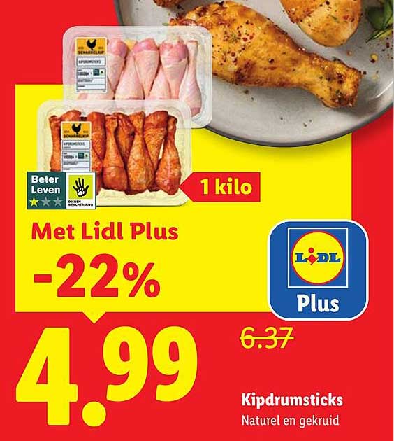 Kipdrumsticks Naturel en gekruid Met Lidl Plus -22% 1 kilo