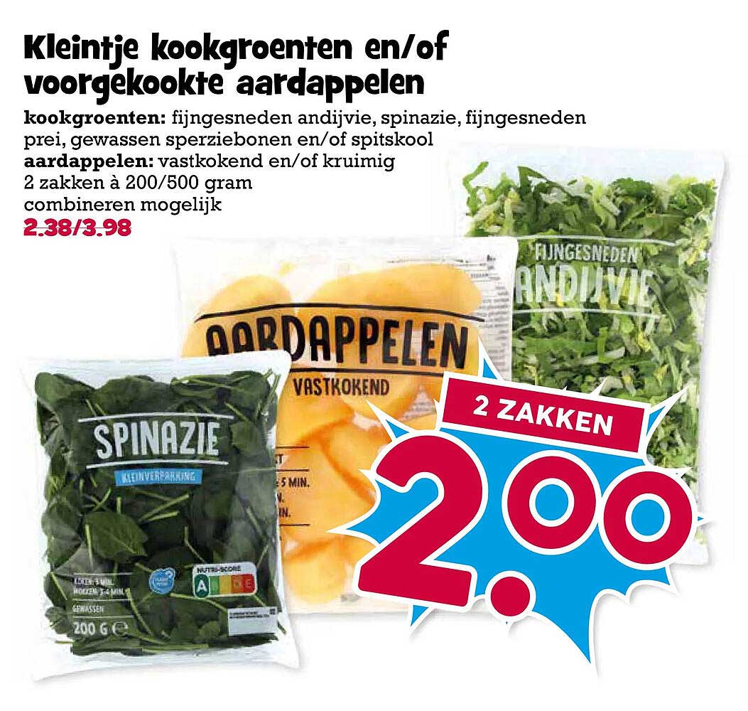 Kleintje kookgroenten en/of voorgesneden aardappelen 2 zakken