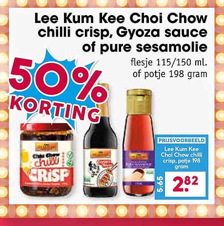 Lee Kum Kee Choi Chow chilli crisp, Gyoza sauce of pure sesamolie 50% korting