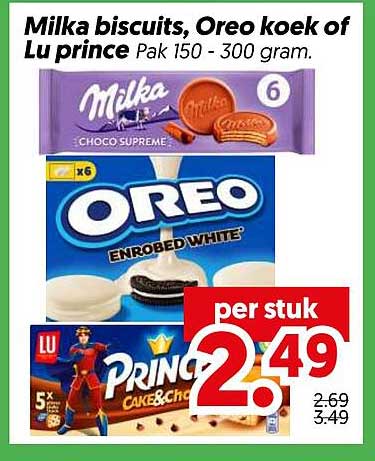 Milka biscuits, Oreo koek of Lu Prince Pak 150 - 300 gram per stuk